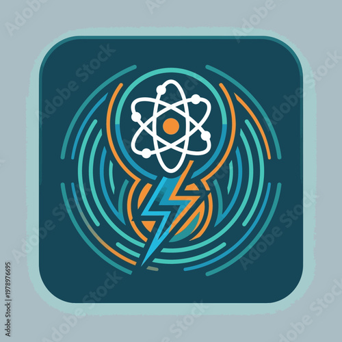 Flat minimal icon of nuclear energy output with lightning and circular shapes