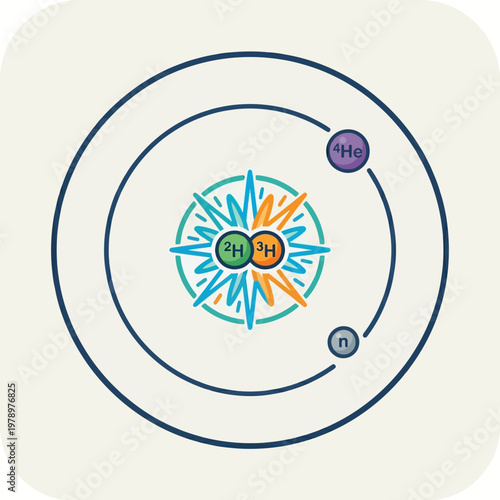 Flat minimal icon of nuclear fission with split atom and energy lines