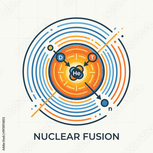 Flat minimal icon of nuclear fission with split atom and energy lines