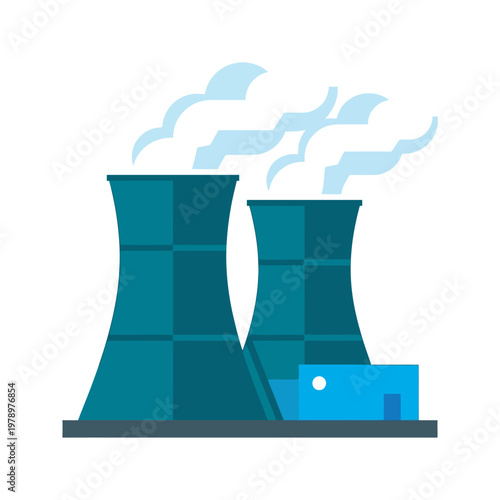 Minimal flat icon of nuclear laboratory building with clean silhouette