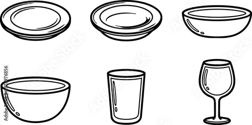 Plates bowls glass and wine glass set