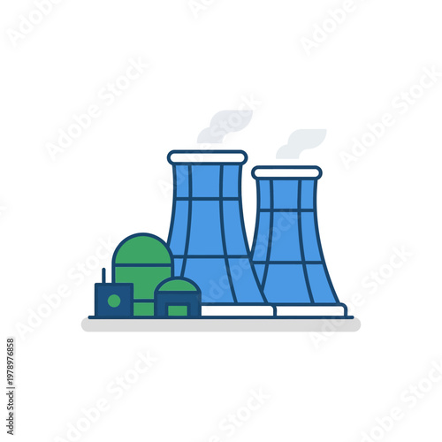 Minimal flat icon of nuclear laboratory building with clean silhouette
