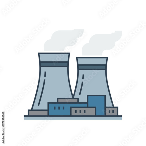 Minimal flat icon of nuclear laboratory building with clean silhouette