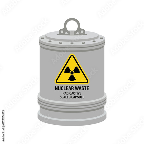 Flat minimal icon of sealed nuclear waste capsule, compact storage design
