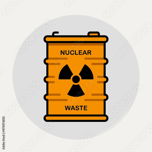 Flat minimal icon of nuclear waste barrel with sealed cylindrical drum