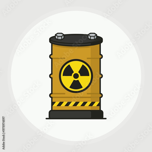 Flat minimal icon of nuclear waste barrel with sealed cylindrical drum