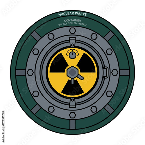 Flat minimal icon of nuclear waste container in protective concrete casing