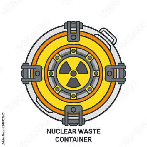 Minimal flat icon of nuclear waste in cooling pool with water level shapes