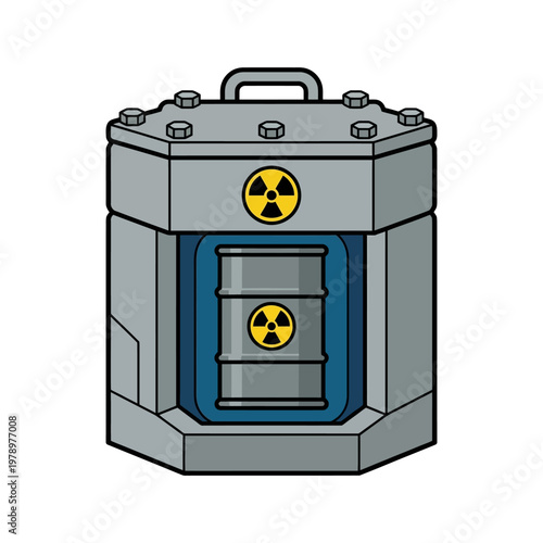 Minimal flat icon of nuclear waste handling with crane and barrel
