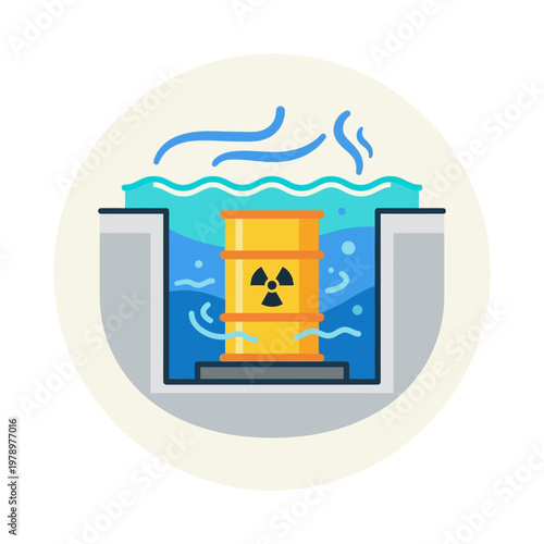 Minimal flat icon of nuclear waste in cooling pool with water level shapes