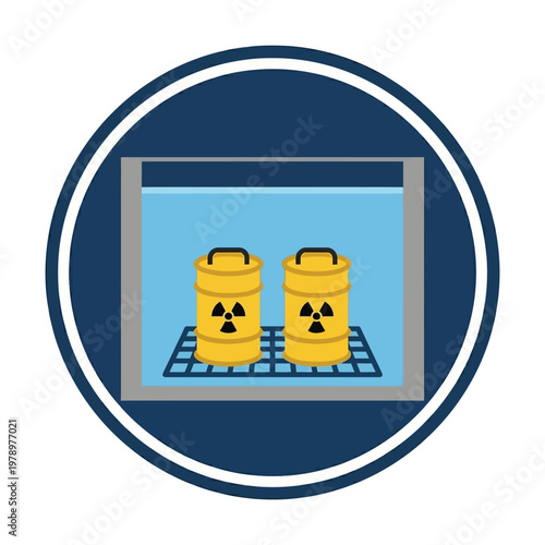 Flat minimal icon of nuclear waste container in protective concrete casing