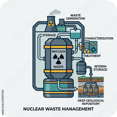 Premium flat icon of nuclear waste system with safety workflow elements