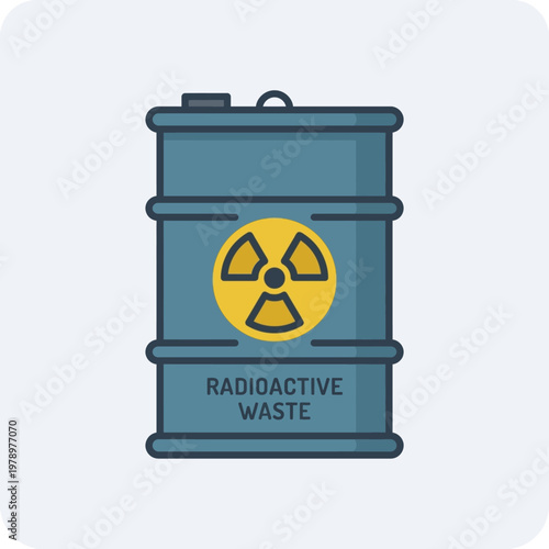 Minimal flat icon of radioactive waste storage container with reinforced barrel