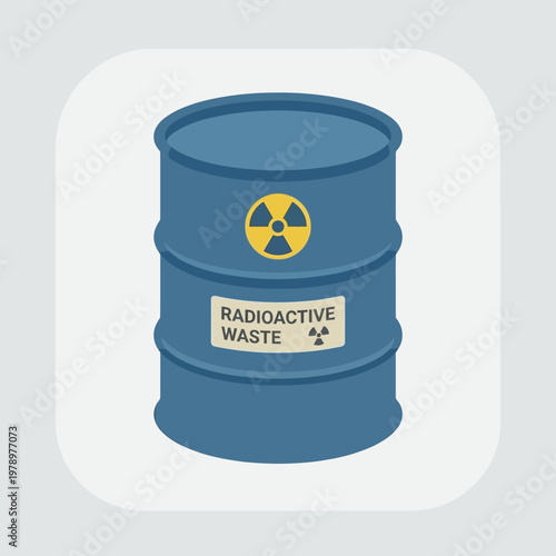 Minimal flat icon of radioactive waste storage container with reinforced barrel