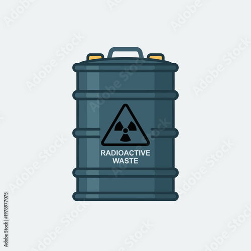 Minimal flat icon of radioactive waste storage container with reinforced barrel