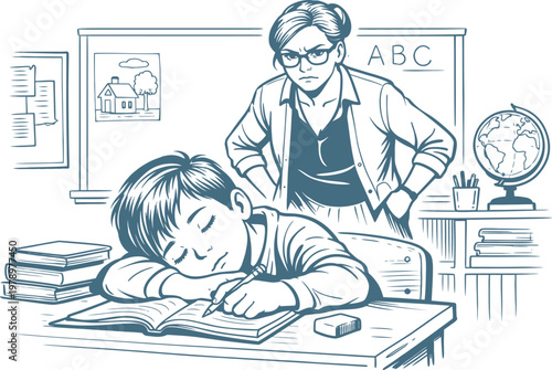 Strict Teacher Student Sleeping Class Sketch