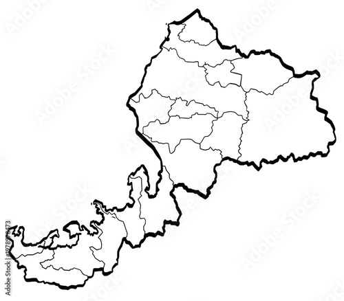 福井県地図 筆タッチ 市町村区分 和風 中部地方 日本 / A brushstroke map of Fukui prefecture 2