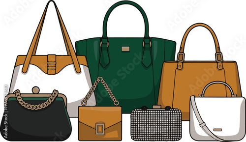 Fashionable luxury handbags and clutches for modern lifestyle wardrobe.