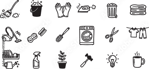 line drawing household items icons