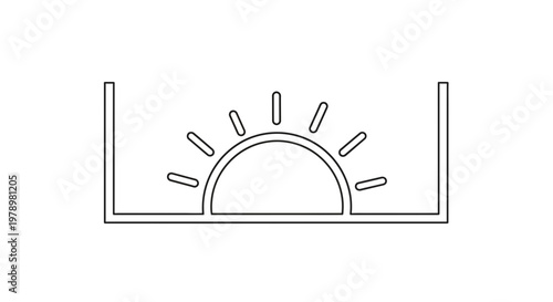 Sunrise over horizon, minimalist line art icon, dawn, new beginning, hope, bright future