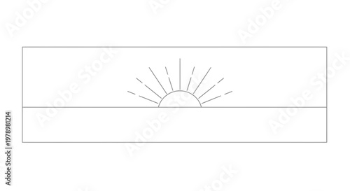 Sunrise over horizon, sun rays, dawn, new day, hope, optimism, minimalist line art