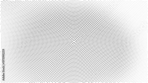 Black and white dotted gradient halftone background.