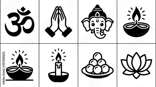 Om hands ganesha diya candle sweets and lotus spiritual icons