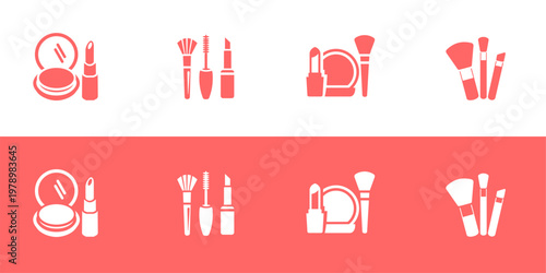 make up. lipstik. mascara. miror make up. brush make up. beauty set of logo vector