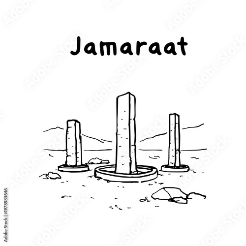Jamarat Pillars Hajj Ritual Line Art Illustration