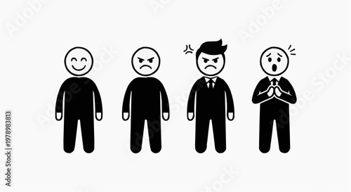 Illustration of four individuals, each displaying a different emotion