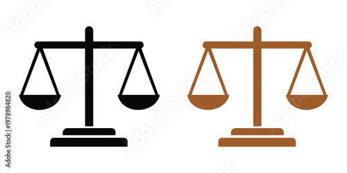 Justice scale icon set balance law symbol legal equality concept flat vector illustration