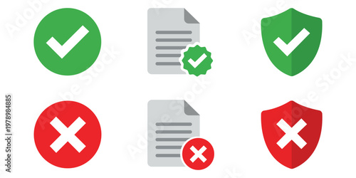 Acceptance and Rejection Icons: A comprehensive set of acceptance and rejection icons for use in design, offering clear visual indicators for approval and denial.