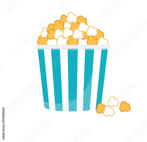 Popcorn Delight: A tempting illustration of a classic striped container overflowing with buttery popcorn, promising a delicious snack experience.