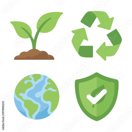 Eco-Friendly Icons: A collection of vibrant icons representing eco-consciousness, promoting sustainability and environmental protection.