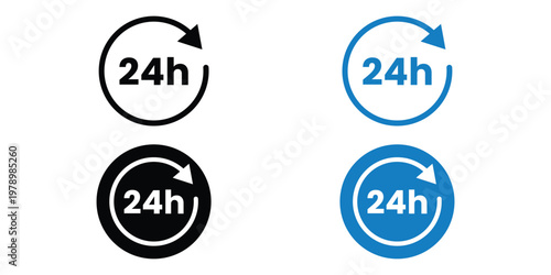Round-the-Clock Availability: Four stylized icons featuring a 24-hour symbol within a circular arrow, signaling continuous service and support.