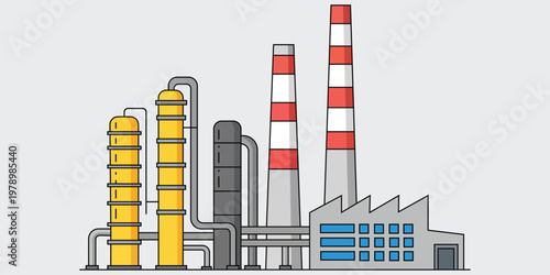 Industrial Landscape: An illustration of a modern industrial complex, with its towering chimneys and intricate network of pipes.