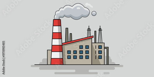 Industrial Landmark: A stylized illustration of a factory emitting smoke, symbolizing industry and production.