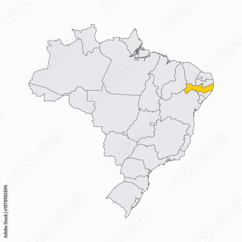 Map of Brazil with Highlighted State of Pernambuco