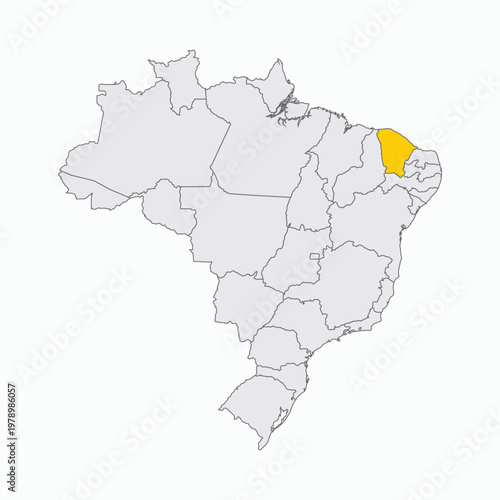 Map of Brazil with Highlighted State of Ceara