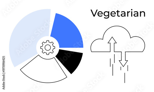 Cloud computing concept. Cloud storage and data synchronization paired with chart analysis and vegetarian theme elements. Cloud computing promotes data efficiency and scalability. Great