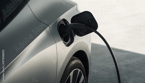 Close up of Electric Car Charging at Station, Modern EV Vehicle Plugged into Power Supply, Sustainable Green Energy and Transportation Concept
