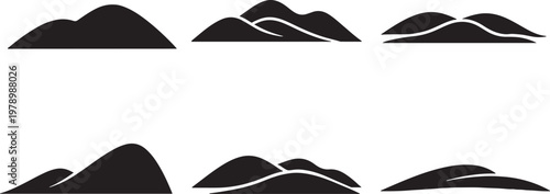 Black hill silhouettes bundle rolling layered landscape shapes set clean vector isolated minimal design