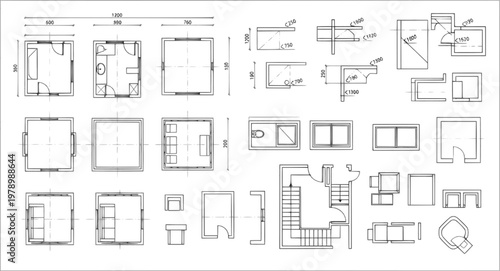 Architectural symbols including blueprint design drafting measurements walls and floor plan
