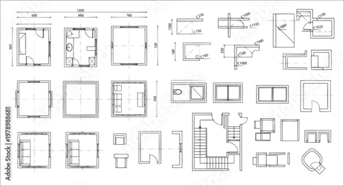 Architectural symbols including blueprint design drafting measurements walls and floor plan
