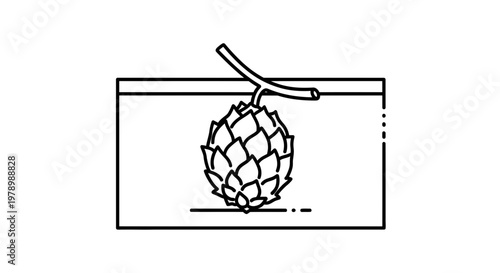 Single hop cone on stem, minimalist line art illustration, isolated on white background