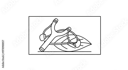 Slingshot Resting on a Leaf: Outdoor Activity, Nature, and Childhood Fun