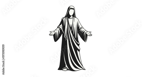 A black and white illustration of Jesus Christ.