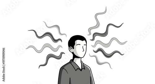 A man with a worried expression and wavy lines around his head.