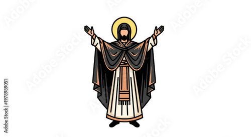 Illustration of a religious figure with a halo.