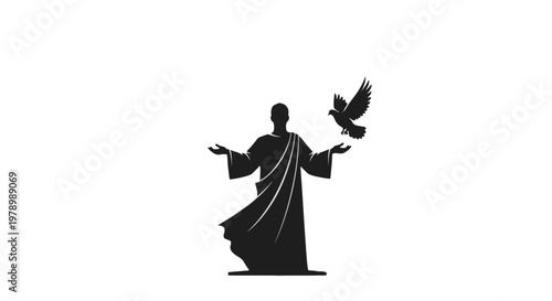 Silhouette of a man releasing a dove.